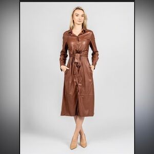 Pinko Maris Faux Leather Shirt Dress brown size 4
